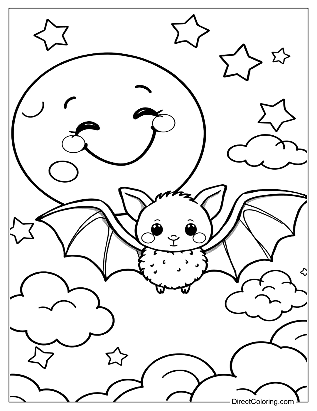 Kawaii Bat Coloring Page